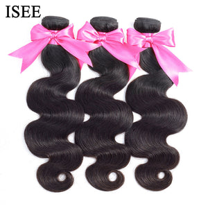 ISEE HAIR Peruvian Body Wave Human Hair Bundles100% Human Hair Extension Natural Color Can Buy 1/ 3/ 4 Bundles Thick Hair Weaves