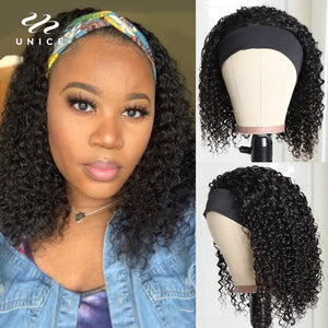 Unice Hair Short Curly Bob Wig Top Quality Headband Wig Easy Installing Brazilian Curly Human Hair Wig 150% Density