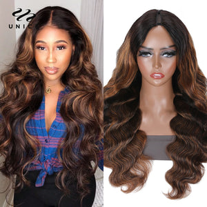 UNice Hair Body Wave Highlight Wig V Part Wig Human Hair Put On and Go V Shape Glueless Wig Minimal Leave Out Brazilian Hair Wig