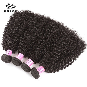 UNice Hair Brazilian Kinky Curly 8&quot;-26&quot; Remy Hair 1/3/4 Bundles 100% Human Hair Extensions Natural Color