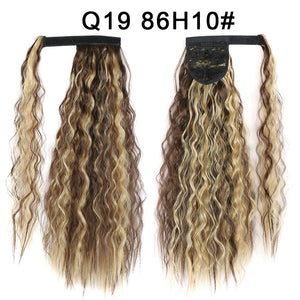 Corn Wavy Long Ponytail Synthetic Hairpiece Wrap Clip On Hair Extensions Ombre Brown Pony Tail Blonde Fack Hair