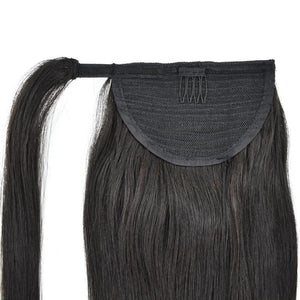 Ponytail Human Long Straight Hair Wrap Around Remy Hair Extensions Brazilian Hair Extensions Clip Ins Natural Color Hairpiece