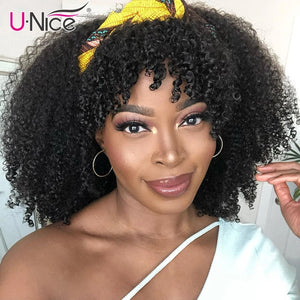 Unice Hair Short Curly Bob Wig Top Quality Headband Wig Easy Installing Brazilian Curly Human Hair Wig 150% Density