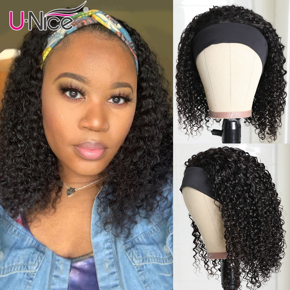 Unice Hair Short Curly Bob Wig Top Quality Headband Wig Easy Installing Brazilian Curly Human Hair Wig 150% Density