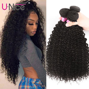 UNice Hair Brazilian Kinky Curly 8&quot;-26&quot; Remy Hair 1/3/4 Bundles 100% Human Hair Extensions Natural Color