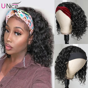 Unice Hair Short Curly Bob Wig Top Quality Headband Wig Easy Installing Brazilian Curly Human Hair Wig 150% Density