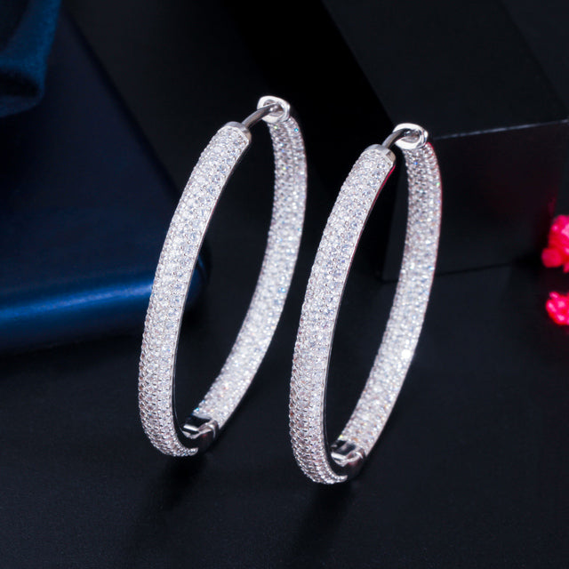CWWZircons Stunning Double Sided Cubic Zirconia Big Circle Round Hoop Earrings for Women 2021 Trendy Gold Color Jewelery CZ843